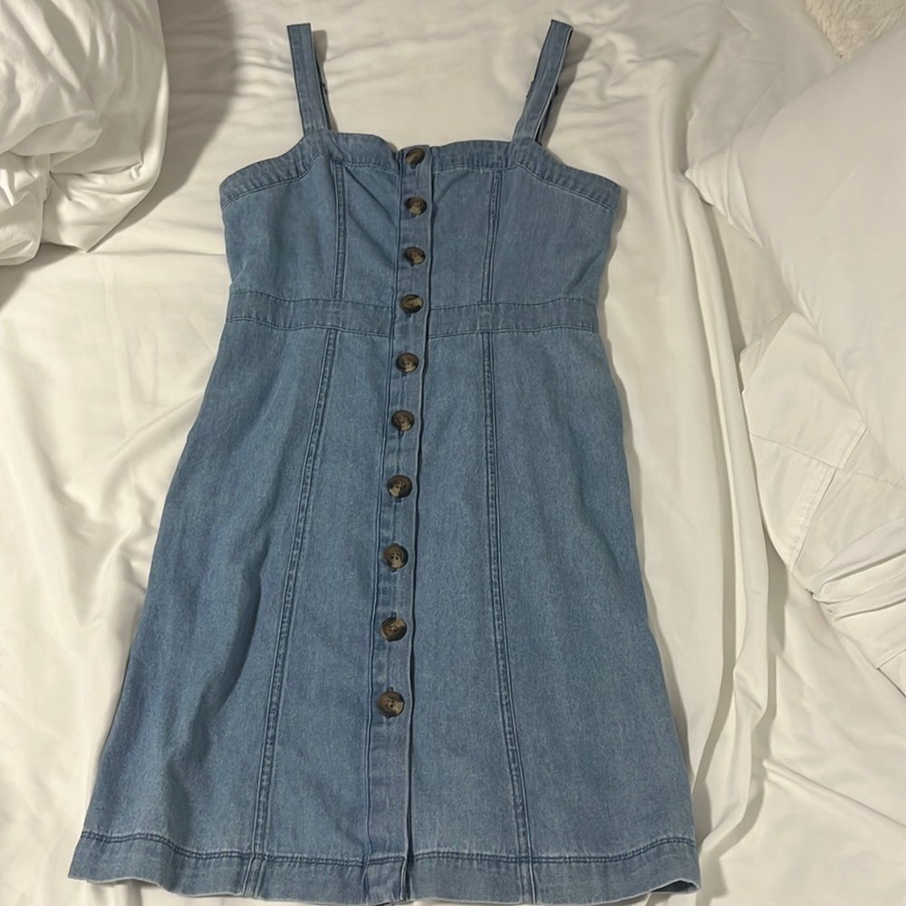 American Eagle Denim Faux Button Down Dress Elastic Small